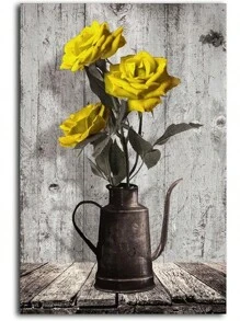 Rustic Sunflower Canvas Wall Art: Vintage Flower Picture Print Farmhouse Wall Decor - Floral Pot Decorative Wrapped Canvas Framed Artwork Decoration For Bedroom Home Office Ready To Hang 10x15inch(Framed Wrapped Canvas)