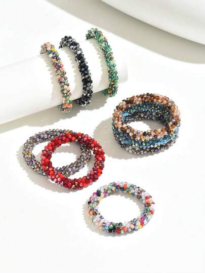 1 件女士简约彩色水晶串珠手链，适合日常佩戴