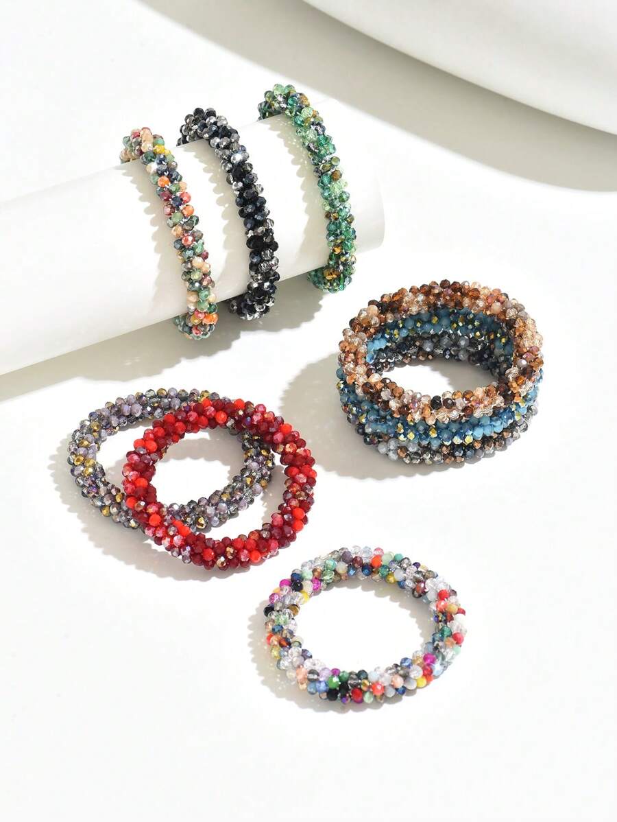 1 件女士简约彩色水晶串珠手链，适合日常佩戴