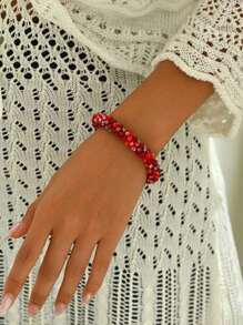 1 件女士简约彩色水晶串珠手链，适合日常佩戴