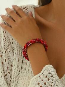 1 件女士简约彩色水晶串珠手链，适合日常佩戴