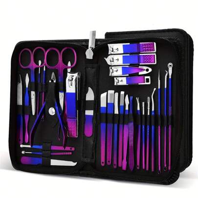 Set da 6/9/26/30 pezzi colorato per manicure e pedicure - Forbicine per unghie in acciaio inossidabile, Tagliaunghie per cuticole, Cucchiaio per orecchie e Lime con custodia - Ideale per la cura delle unghie dei piedi e la bellezza, forniture per tecnici delle unghie, accessori per unghie
