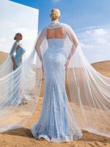 Gorgeous Strapless Mermaid Hem Beaded Formal Dresses & Evening Gowns With Mesh Cape Two-Piece Set, Party Dress, Wedding Guest Dress