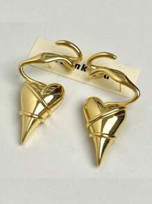 1 对女士时尚不对称几何线条环绕心形设计耳钉，派对珠宝礼物 - 金色 - 查看 3