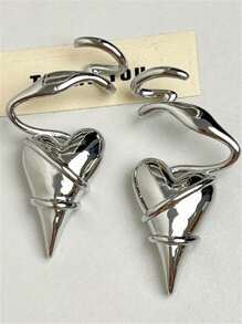 1 对女士时尚不对称几何线条环绕心形设计耳钉，派对珠宝礼物 - 金色 - 查看 2