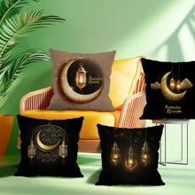 4pcs Ramadan Golden Moon And Lantern Printed Cushion Cover Set, 45*45cm Single-Sided - Multicolor - View 9