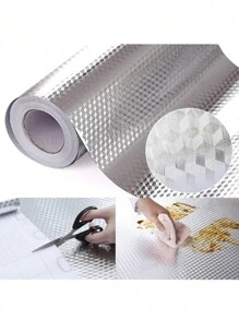 YUANYI 1 卷，15.75 英寸 X 39.37 英寸银色厨房壁纸 - 即撕即贴，耐油耐热，适用于厨房橱柜的架子和抽屉衬垫，适用于厨房和房间装饰，自粘墙纸 - 查看 7