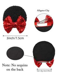 2pcs Shiny Plush Mouse Ear Hair Clips With Glittery Bow, Adorable Girl Hair Clips Suitable For Holiday Costumes And Parties - 1 to 2 - View 2