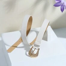 High-End Fashion Elegant Gold Zinc Alloy Horseshoe Buckle With Solid Color PU Leather Belt, Paisley Pattern Bohemian Casual Spring/Summer, Versatile Outfit