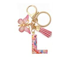1pc Women's Boho Fashionable Pink Glittery Heart Shaped & English Letter Keychain With Tassel & Butterfly Design, Heart Shape Glitter, Crystal, Tassel And Butterfly Pendant Car Hanging Pendant Women Gift, Wallet And Handbag Accessories For Couple, Mother, Valentine's Day, Friends As Gift, Bag Pendant - Рожевий - Переглянути 11