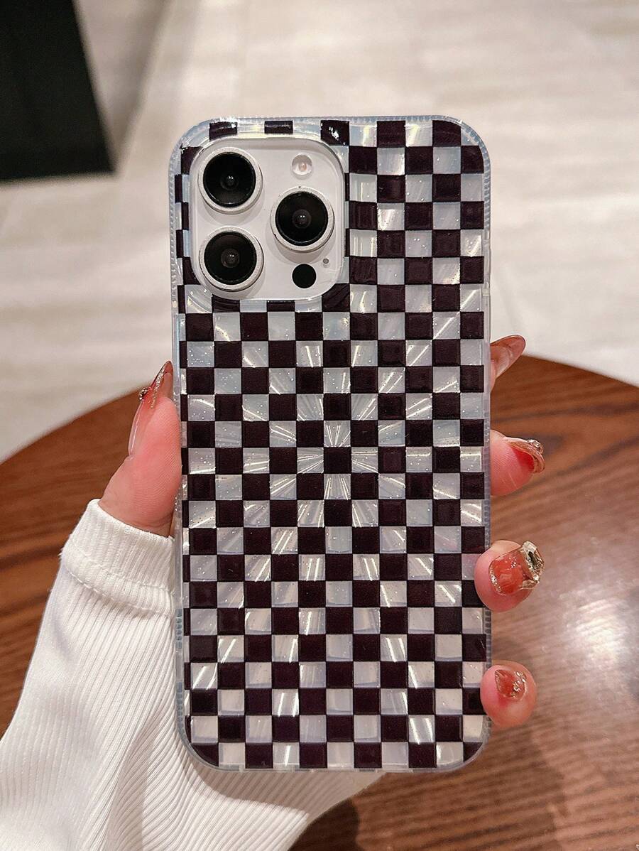 New 2025 IPhone 16 Case, DIY Thick Black & White Checkered Pattern