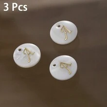 3 Peças Pingente Redondo de Concha de 15mm, 26 Peças Contas com Letra de Furo Único, Padrão de Alfabeto de A a Z, Para Fazer Colar, Pulseira, Artesanato de Joias