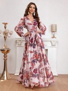 女士花卉印花裹领连衣裙 - 彩色 - 查看 7