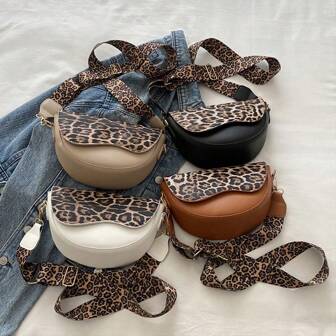 女士宽肩带豹纹斜挎包，时尚动物印花日常单肩包，休闲设计师女士手提包，可作为礼物