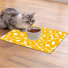1 pièce Tapis de nourriture pour animal de compagnie impérméable à l'eau, à adhérence forte et à séchage rapide avec petits motifs verts pour chat ou chien, facile à nettoyer, convient pour divers bols à nourriture et eau