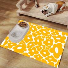 1 pièce Tapis de nourriture pour animal de compagnie impérméable à l'eau, à adhérence forte et à séchage rapide avec petits motifs verts pour chat ou chien, facile à nettoyer, convient pour divers bols à nourriture et eau