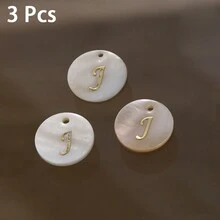 3 Peças Pingente Redondo de Concha de 15mm, 26 Peças Contas com Letra de Furo Único, Padrão de Alfabeto de A a Z, Para Fazer Colar, Pulseira, Artesanato de Joias