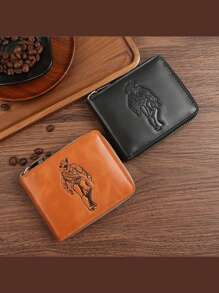 1 件男士钱包 PU 皮革长/短款时尚百搭经典海外跨境拉链扣钱包卡夹新款商务男士短款钱包多功能时尚全材质男士多槽零钱包创意时尚压花横向设计，适合青少年夏季休闲户外运动或度假旅行或毕业礼物或生日礼服配饰