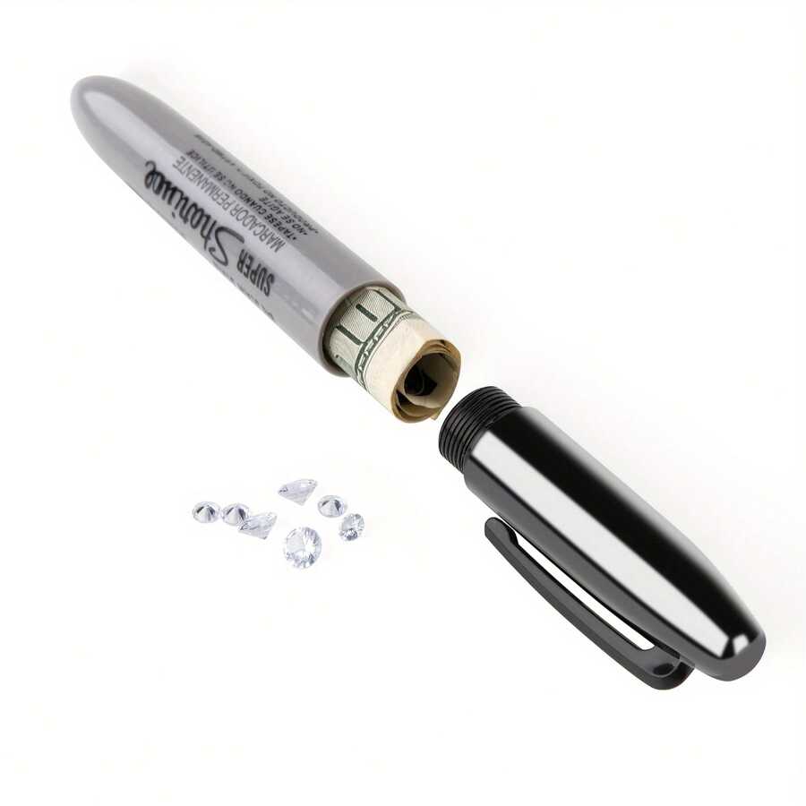 1 Pc Money Hiding Pen, Looks Like A Real Pen But Can Hold Small Valuables As A Mini Safe - 黑色 - 查看 1