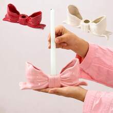 1pc Handmade Nordic Style Asymmetrical Ceramic Bow Candle Holder, High-Quality Home Decor Item, Suitable For Holidays, Parties, Gifts And Blessings