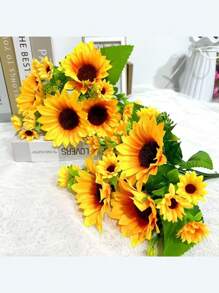 1 件/3 件，带茎向日葵花束，假植物，户外塑料绿植，不褪色绿植，春季向日葵，适合花园门廊窗户 - 黃色 - 查看 3