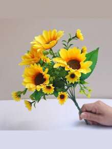 1 件/3 件，带茎向日葵花束，假植物，户外塑料绿植，不褪色绿植，春季向日葵，适合花园门廊窗户 - 黃色 - 查看 5
