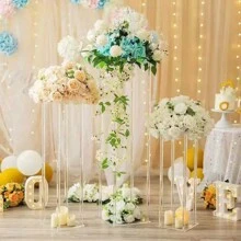 1pc Square Acrylic Flower Stand, Clear Column Vase Stand - Geometric Centerpiece For Wedding, Tabletop Flower Stand, Home Gathering, Wedding Party Decor, Wedding Stage Decoration For Silk Flower Art, Home Decor Flower Stand