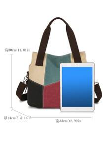 1 Piece Color Block Stitching High Quality Canvas Shoulder Bag Casual Retro Hobo Bag Detachable Shoulder Strap Crossbody Bag Perfect For Women Teacher's Day Gift, Best Teacher Appreciation Gift - Red - View 2
