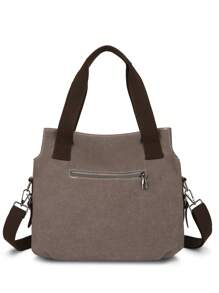 1 Piece Color Block Stitching High Quality Canvas Shoulder Bag Casual Retro Hobo Bag Detachable Shoulder Strap Crossbody Bag Perfect For Women Teacher's Day Gift, Best Teacher Appreciation Gift - Red - View 4