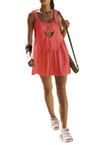 Women's Tennis Dress Cutout Loose Sleeveless Athletic Dresses With Built In Bra And Shorts Set For Workout Golf Dress - Orange - View 5