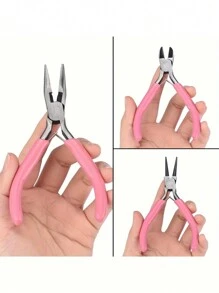1/3pcs Pink Jewelry Making Plier Set - Ergonomic, Forged Steel Tools For Beading, Crafts And Bracelets - Includes Wire Cutters, Long Nose Pliers And Round Nose Pliers