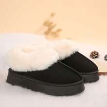 Womens Slippers Winter - Thick Flat Suede Shearling Shoes: Warm & Comfy Snow Shoes With Thick Soles, Short Boots Casual For Women - 黑色 - 查看 3
