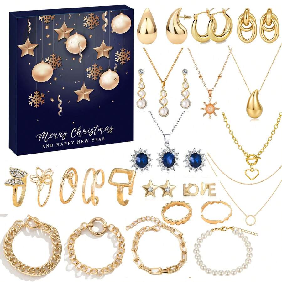 Calendario de Adviento Joyas 2024 Navidad 24 Días Cuenta Regresiva para Navidad 24 Sorpresas Joyería Mujer Pulsera Pendientes Collar Anillo para Mujer Esposa Madre Novia - Rojo - Ver 1