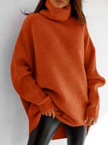 Womens Turtleneck Oversized Sweater Batwing Chunky Pullover Sweater Casual Fall Loose Knit Jumper Top - trái cam - Xem 4