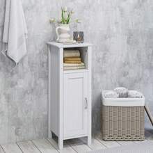 Freestanding Wooden 2-Tier Cabinet Bathroom Large Storage Organizer W/Open Shelf - White - View 5