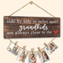 传统木制孙子孙女照片架标牌，带麻绳 - 祖父母的壁挂展示牌，多用途家庭相框挂钩，圣诞节、感恩节、母亲节礼物、祖母的母亲节礼物、祖母节礼物的理想礼物 - 多色 - 查看 9