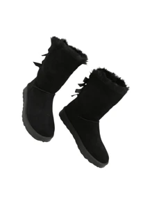 Minimalist Lightweight Classic Fashion Bow-Tie Furry Snow Boots - Black - View 4