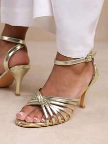 Where’s That From CYPRUS MULTI CROSS OVER STRAP MID HEELS - Gold Metallic - View 3