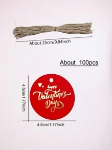 100 piezas de etiquetas de regalo de papel rojo redondas para el Día de San Valentín, tarjetas con impresión dorada para colgar en regalos, bodas, envoltura de fiestas (incluye cuerda) - Rojo - Ver 3