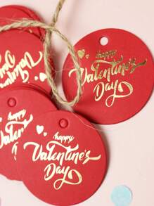 100 piezas de etiquetas de regalo de papel rojo redondas para el Día de San Valentín, tarjetas con impresión dorada para colgar en regalos, bodas, envoltura de fiestas (incluye cuerda) - Rojo - Ver 2
