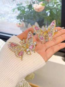 2pcs Rhinestone Butterfly Wing Vented Hair Clips For Women, Clamp Style Hair Accessories Claw Clips Hair Claws Hair Barrettes, Looks Of Party, Head Accesssories - Blooming Plumeria - View 15