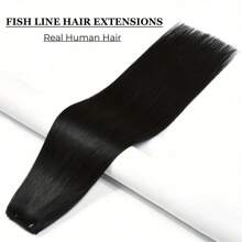 鱼线接发 人发片 天然黑色雷米直发 鱼线 带夹子 隐形线接发