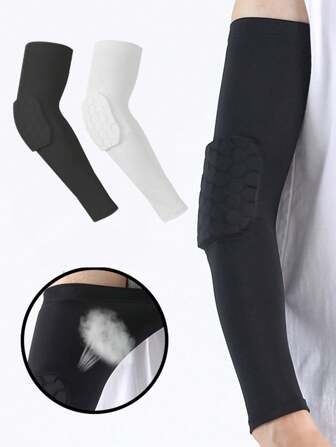 1件防撞缓冲蜂窝矩阵立体护垫黑/白双色冰丝透气材质防晒篮球训练护具母亲节运动护具礼物蜂窝防撞护肘男女通用透气篮球防晒袖套