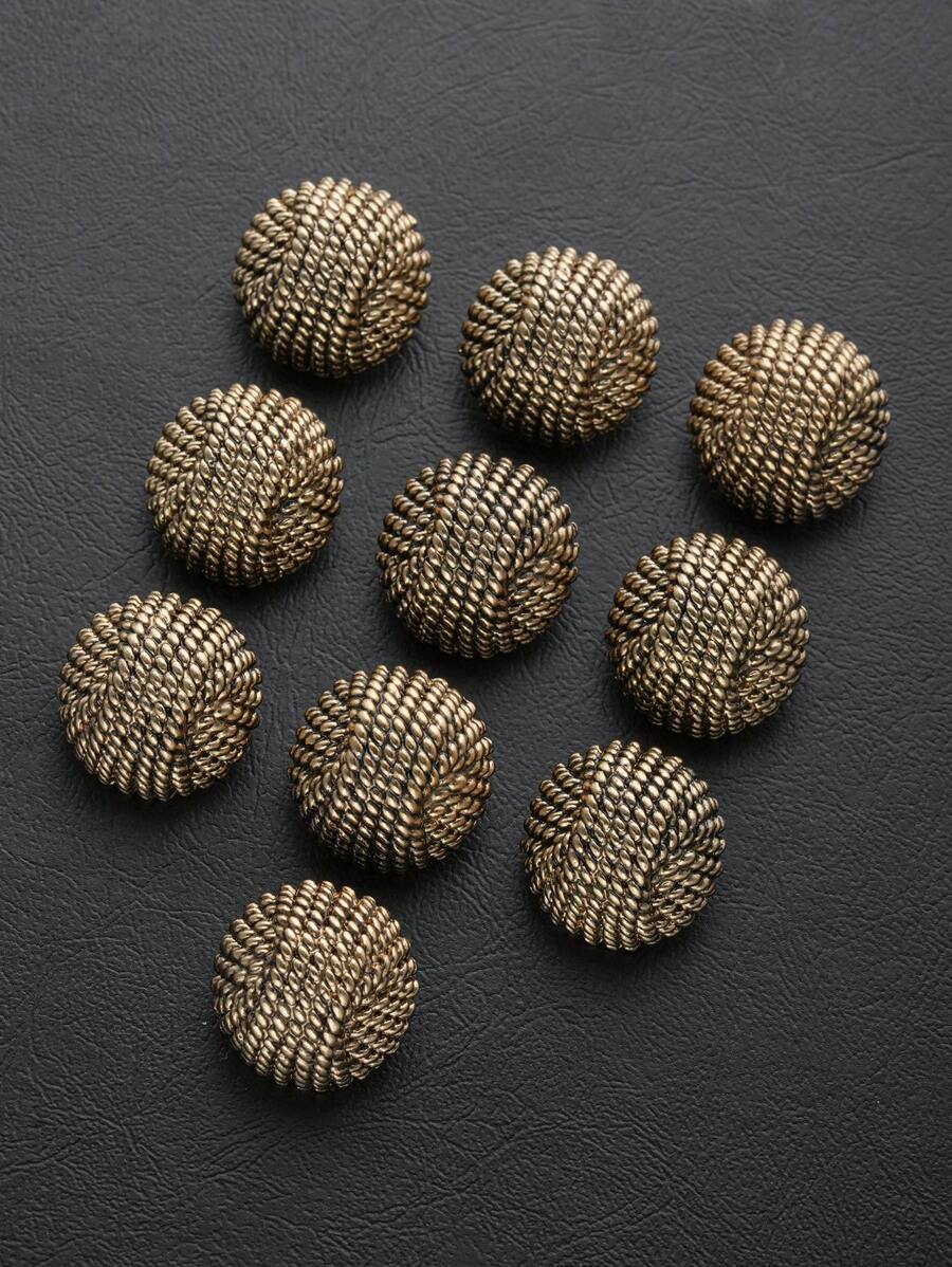 10pcs/Set Crocheted Cable Knitting Pattern Round Vintage Metal Buttons, Suitable For Coats, Jackets, Suits, Uniforms In Autumn/Winter, DIY Sewing Accessories