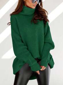 Womens Turtleneck Oversized Sweater Batwing Chunky Pullover Sweater Casual Fall Loose Knit Jumper Top