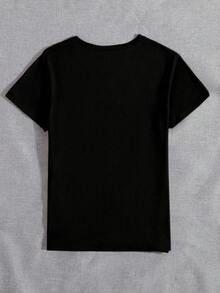 时尚黑色休闲日常印花圆领 T 恤