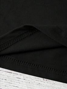 时尚黑色休闲日常印花圆领 T 恤