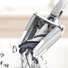 Trapeador de microfibra, fácil de apretar y girar, adecuado para limpiar pisos de madera de cocina, mármol, baldosas, pisos laminados. Incluye 2 almohadillas de repuesto para fregona (grises) - Blanco - Ver 6