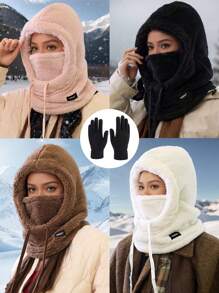 1 pieza Gorro de punto con bufanda y guantes, gorro con orejeras cálido y a prueba de viento para actividades al aire libre, uso casual, vacaciones, senderismo, esquí, accesorio de invierno, atuendos de invierno