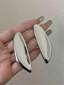 1 对复古夸张不对称椭圆形金属耳钉女士款 - 銀色 - 查看 10